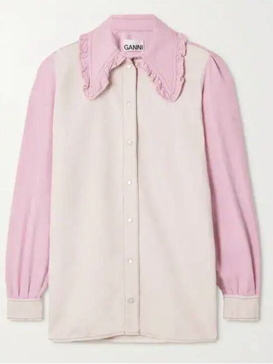 Ganni Tops - Ganni Ruffled Two-Tone Organic Denim Shirt
